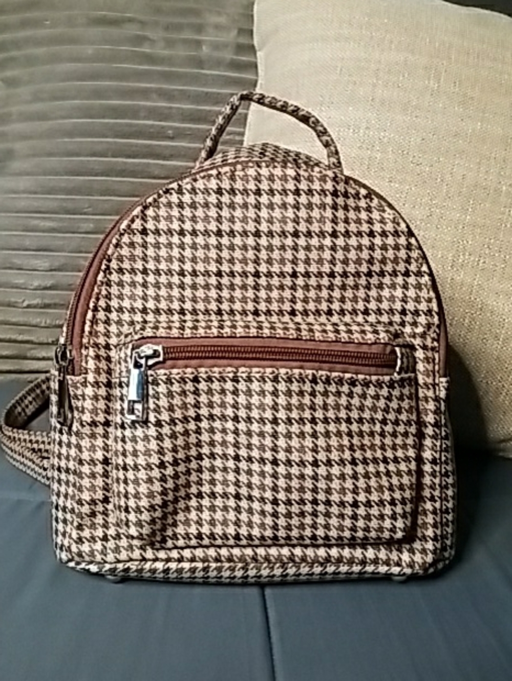 Cato Brown & Black Houndstooth Mini Backpack